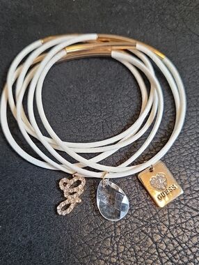 Vintage GUESS White Faux Leather Stack Bracelets with Charms *Set Of 6*